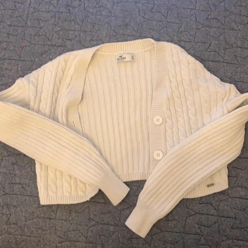 Hollister Crop White Button Cardigan Sweater XS